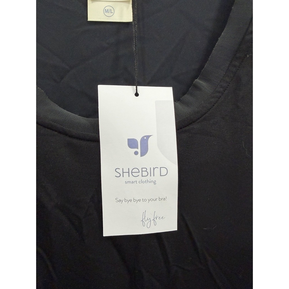 NEW SheBird Women's Black Long Sleeve Top Bra Size M/L - Picture 4 of 6
